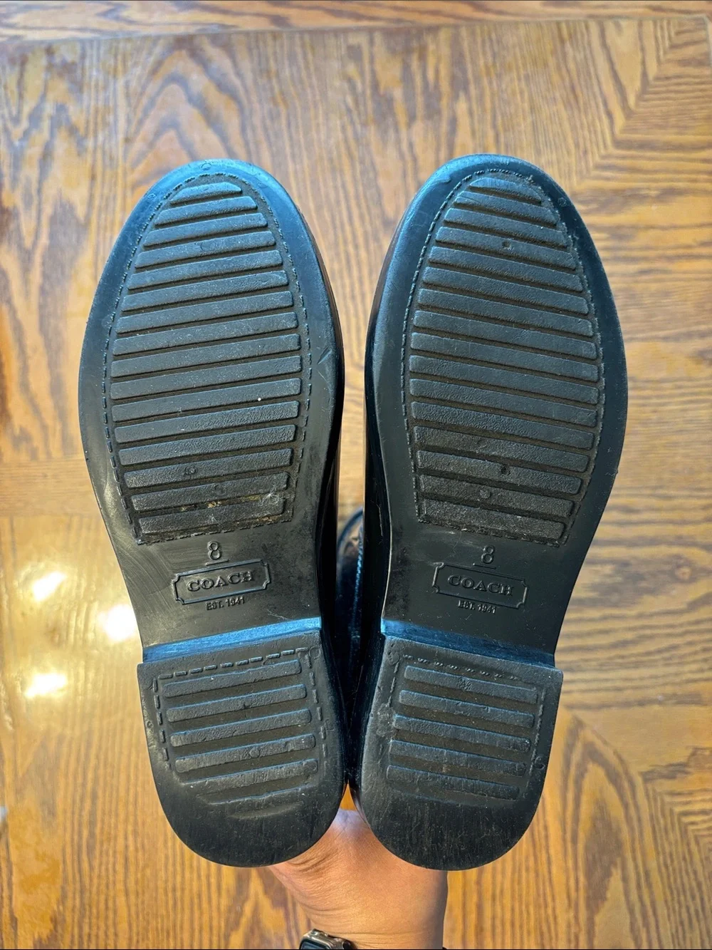 Coach Black Glossy Tall Boots with Strap Detail